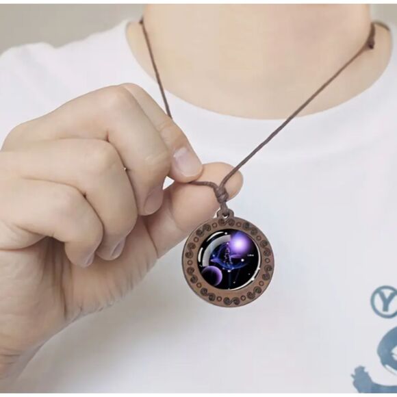 Tree of Life Necklace Blue Orange Wood Glass on a Rope Men Women Teens - Picture 3 of 8